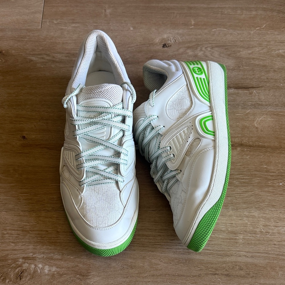 Gucci Basket Sneakers with Bright Green Accents